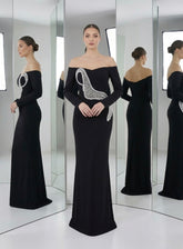 Noir Swan Crystal Off-Shoulder Gown